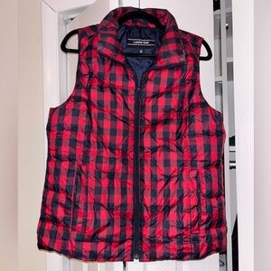 Lands' End Red and Black Plaid Puffer Vest
